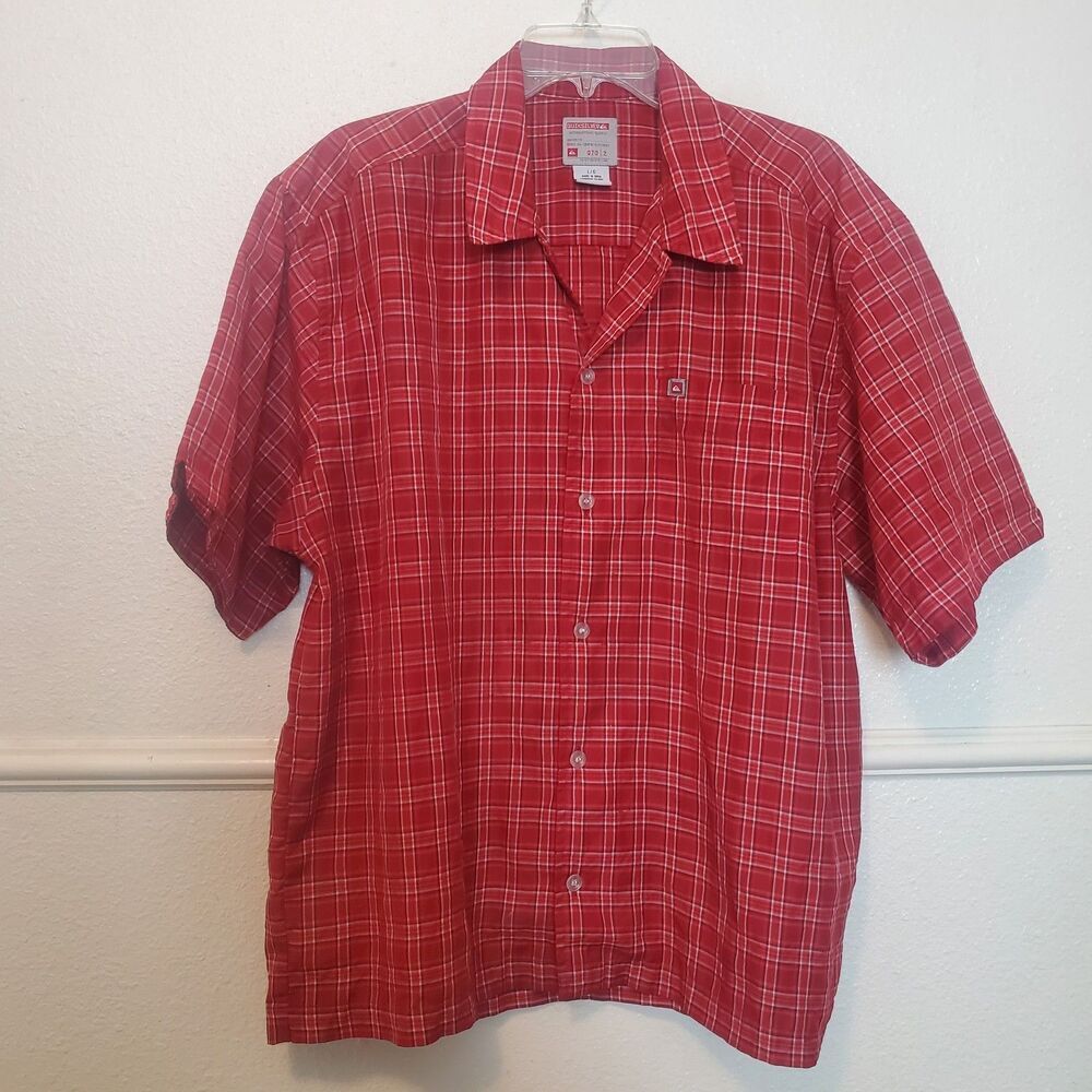 Quiksilver Men's Large Red Plaid Short Sleeve Casual Button-Down Shirt